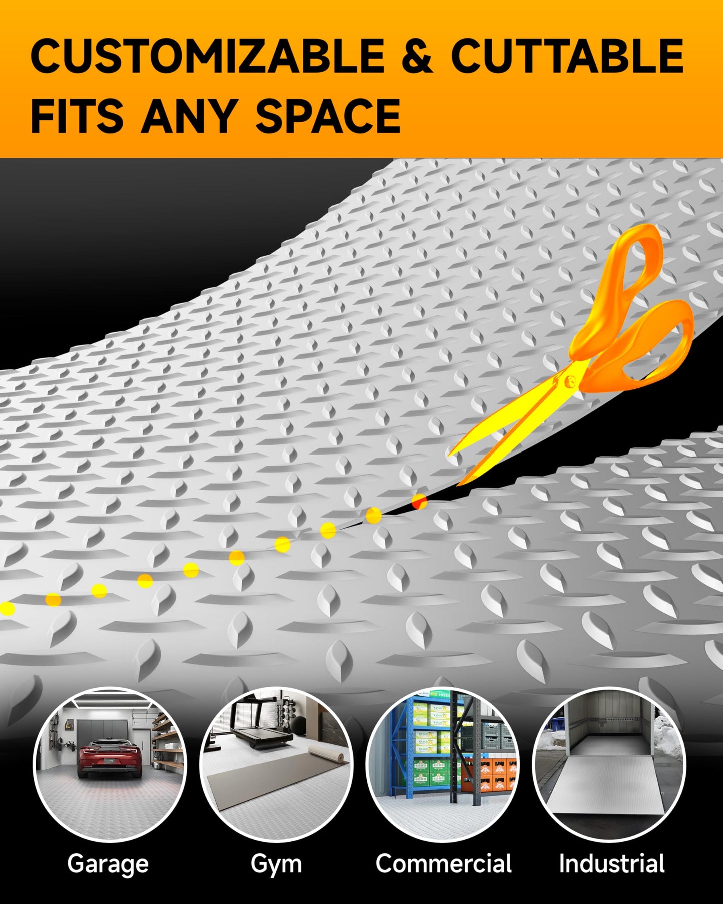 LulnCush 8x20 FT Silver Garage Floor Mat, 2.8mm Thick Premium PVC Resin Flooring Roll | Heavy Duty & Durable | Diamond Plate Protector for Car, SUV, Pickup, Trailer, Gym & Basement