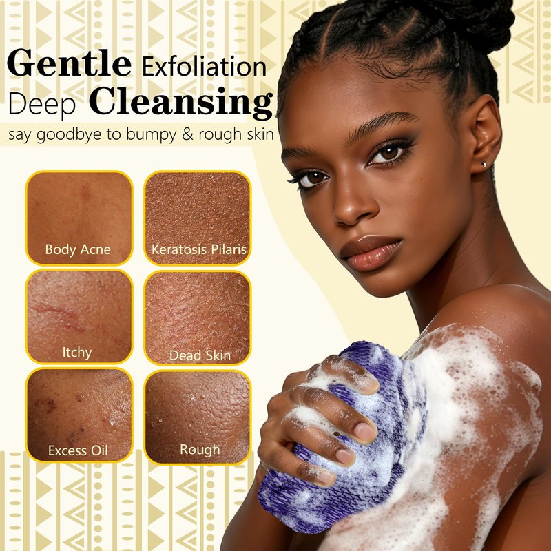 PeaKalo 2Pcs African Net Sponge Authentic, Gentle Cleansing African Exfoliating Net Sponge Shower Loofah Sponge for All Skin Types, Back Scrubber for Shower Body Scrubber (Purple & Rose Pink)