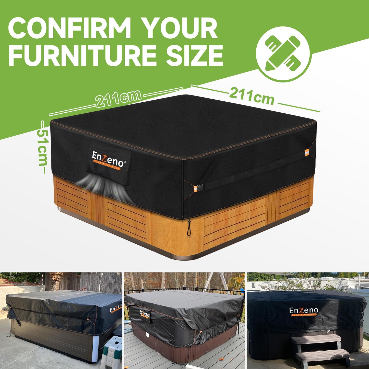 Enzeno Outdoor SPA Hot Tub Cover Waterproof Square 83 x 83 inch fit 82 x 82 or 81 x 81 or 420D Heavy Duty Cub Hot Tub Lid Protectors Protective Cover Cap
