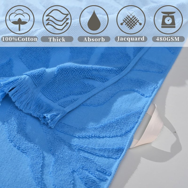 100% Cotton Jacquard Monstera Hand Towels 4-Pack (19x35") – Ultra-Absorbent, Quick-Dry Spa & Gym Towels with Decorative Tassels | Durable Bath Mat Alternative for Home, Travel & Fitness – Gray