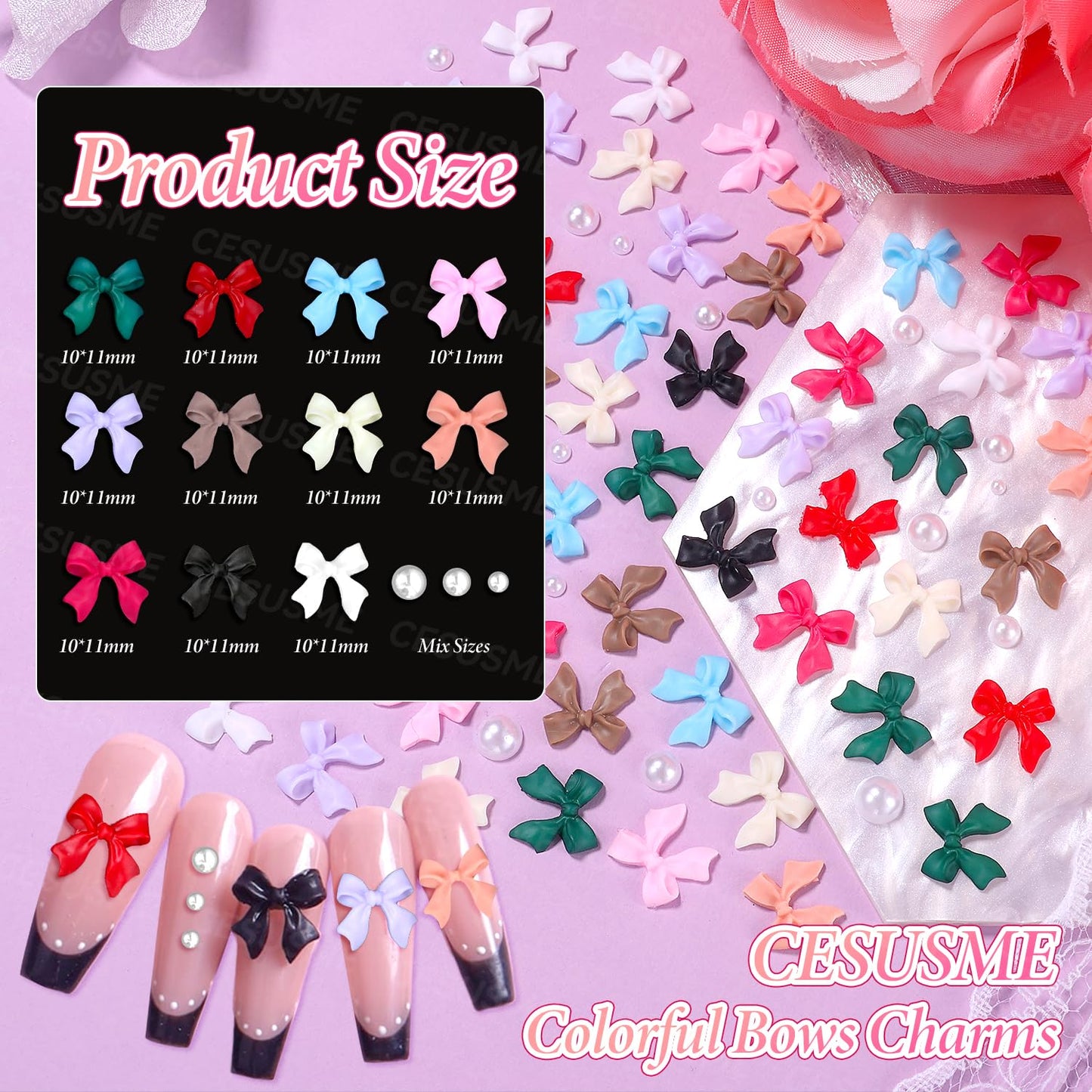 3 Boxes Bow Flower Nail Charms, 3D Color Flowers Nail Bows Charms for Nails Art, Polar Butterfly Bowknot Nail Art Charms, White Rose Flower Charms for Nail Art Jewels Supplies DIY Craft