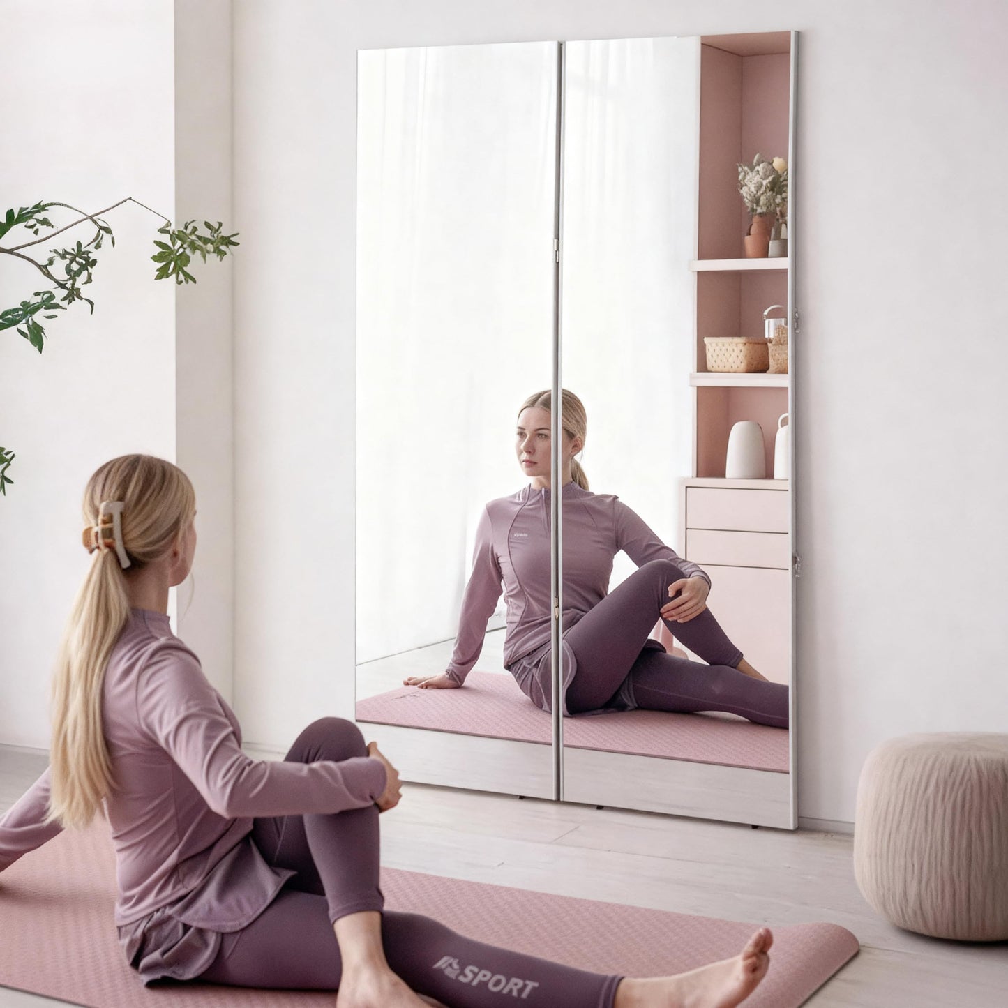 Fitcleer 71”x 39” Foldable Full Body Floor Mirror with Ultra-Light Design, Glassless Shatterproof Surface, Space-Saving Full-Length Mirror for Home Gym, Yoga, Dance Studio