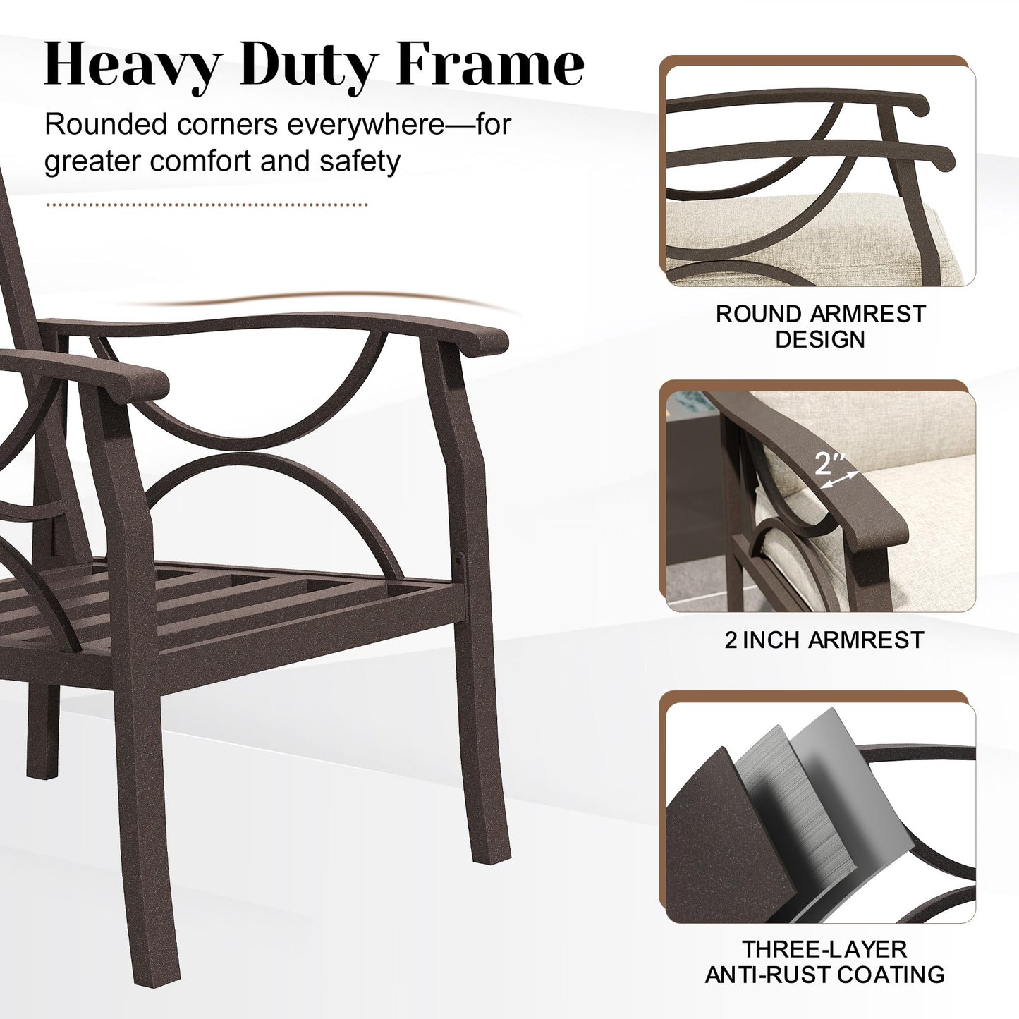 FansaFurn 6-Piece Outdoor Patio Furniture Set, Outdoor Metal Sectional Furniture with Cushions, Outdoor Conversation Seating Set with Side Table for Deck, Backyard, Garden, Balcony, Khaki