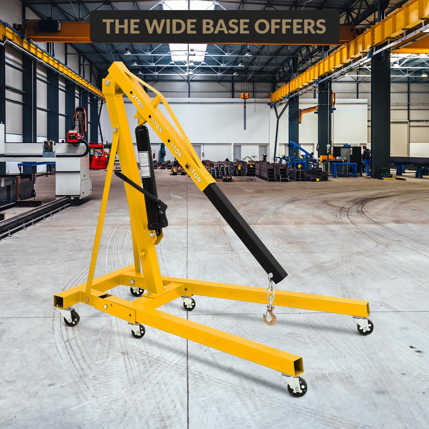 2 Ton Hydraulic Engine Hoist Cherry Picker, 4400LBS Heavy Duty Engine Lift Hoist, Foldable Hydraulic Shop Crane w/Telescopic Boom & 6 Swivel Casters for Auto Repair, Garage, Workshop, Yellow