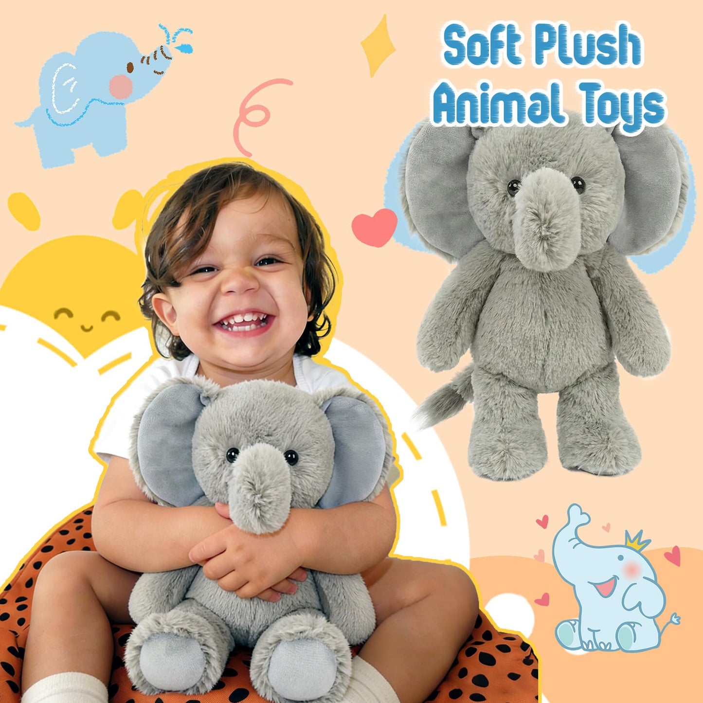 okegztoa Stuffed Animal Plush Toy Soft Plushie Cuddly Elephant Cute Plush Toy for Kids Toddlers Boys Girls Birthday Christmas Nursery Decor Party Favors