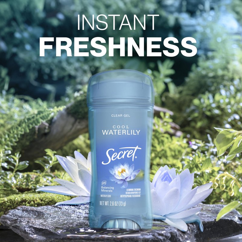 Secret Fresh Antiperspirant Deodorant for Women, 72hr Breathable Sweat & Odor Protection, Instant Freshness & Gentle, PH Balancing Minerals, Clear Gel, Cool Waterlily Scent, 2.6 oz (Pack of 3)