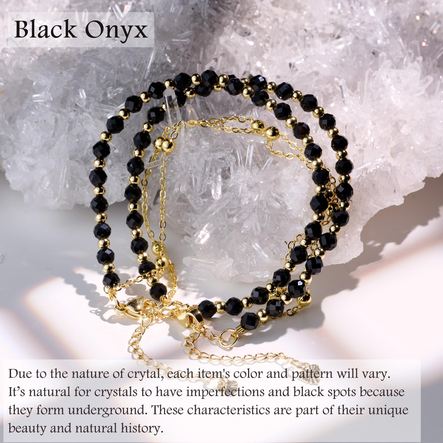 Farfume Black Onyx Crystal Bracelet Beaded Bracelets for Women 4mm Natural Stone Beads Gemstone Handmade Jewelry Valentine's Day Gifts
