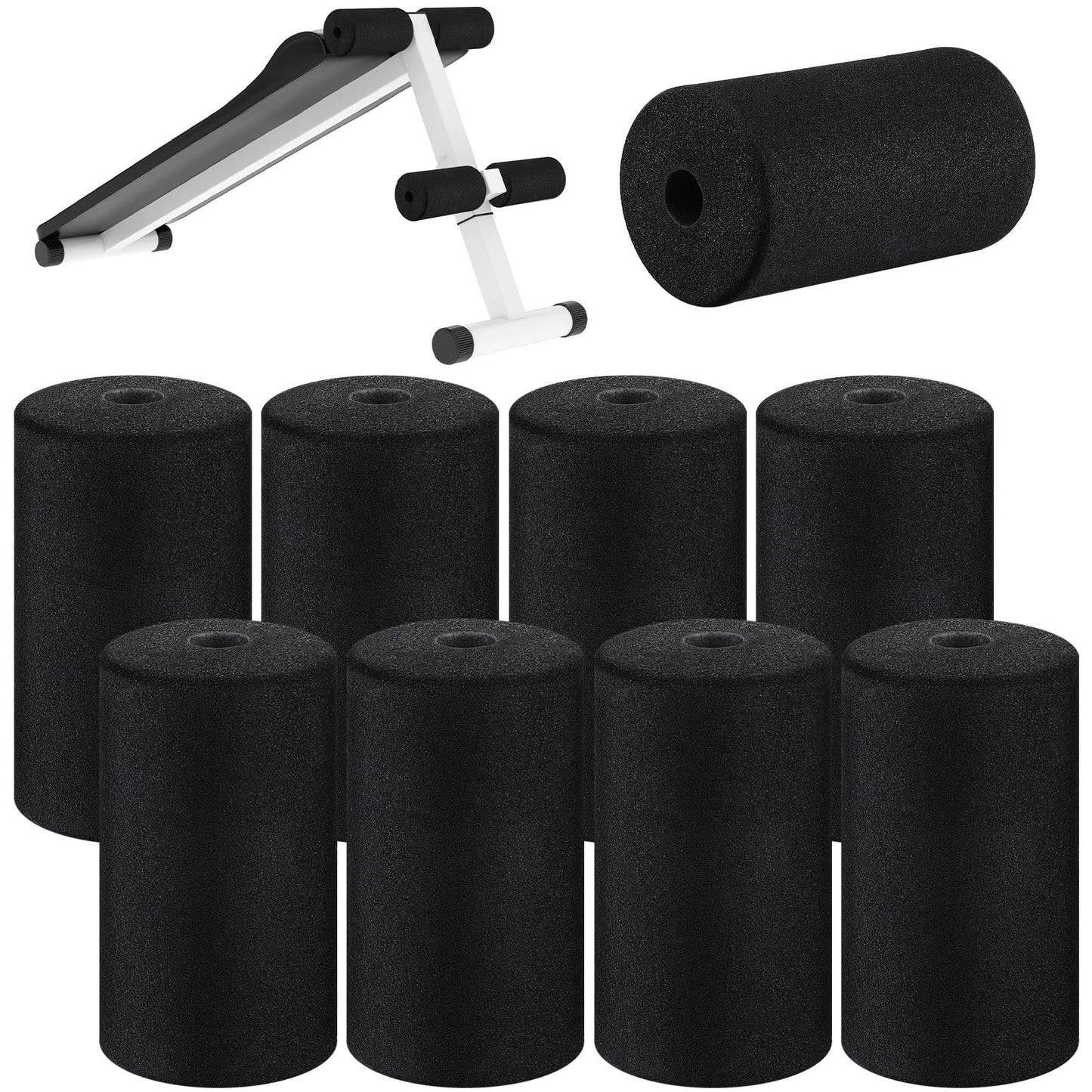 Deekin 8 Pieces Foam Foot Pads Rollers Set High Density Foam Roller for Gym Exercise Machines Equipment Replacements Exercise Massage Muscle Recovery, 6.3" x 3.4"" OD x 0.87"" ID"