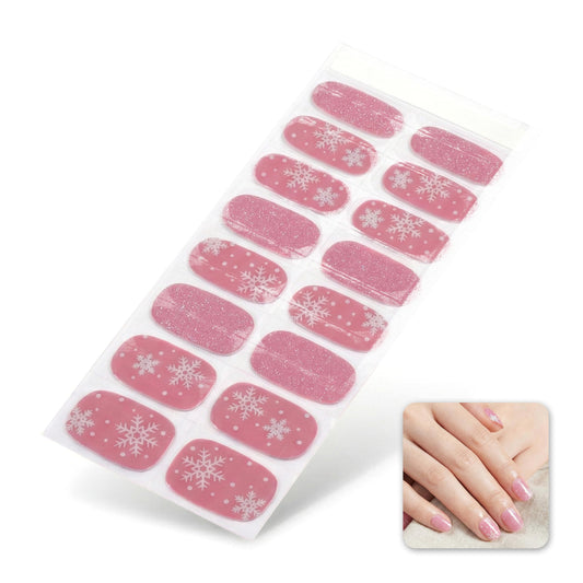 Sun&Beam Nails Semi Cured Gel Nail Strips Pink Snowflakes Real Gel Polish Wraps UV Lamp Required Winter Christmas Art 16 Stickers (#004 Pink Snowfall)