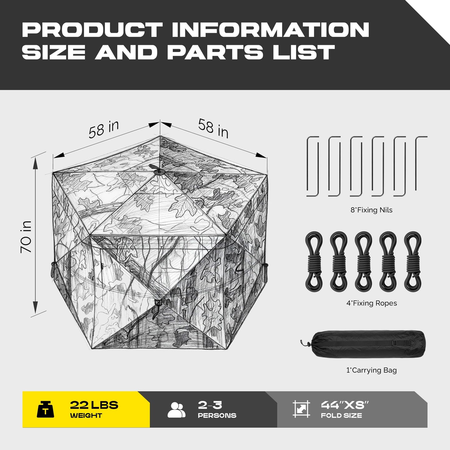 5-Sided Hunting Blind, 3-4 Person Pop Up Blinds 288 Degree See Through, Portable Durable Hunting Ground Blinds for Deer Hunting(Swing Door)