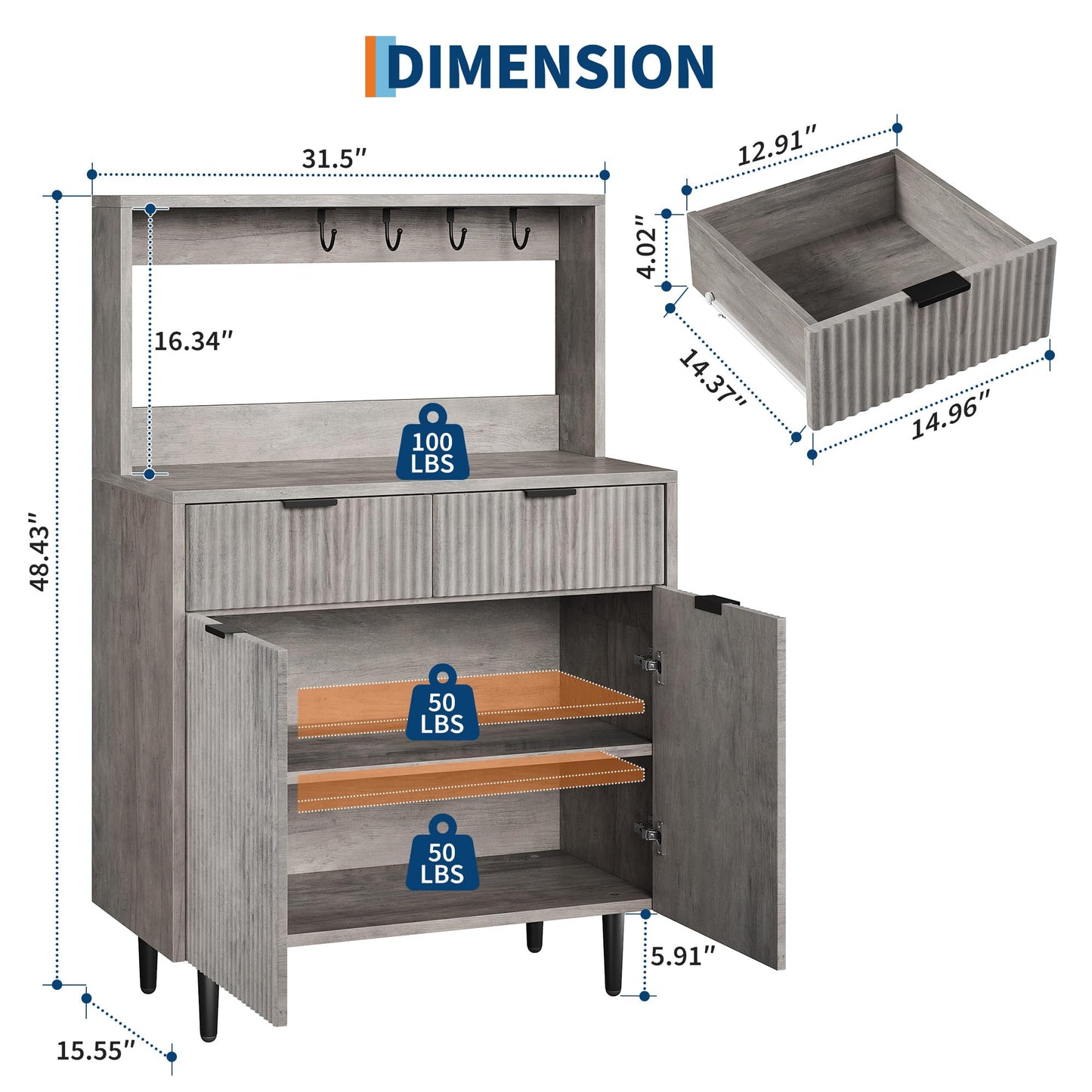 IDEALHOUSE 2-Door Sideboard Buffet Cabinet with 2 Drawers, Wood Storage Cabinet for Dining Room, Kitchen, and Living Room, Coffee Bar Console Table