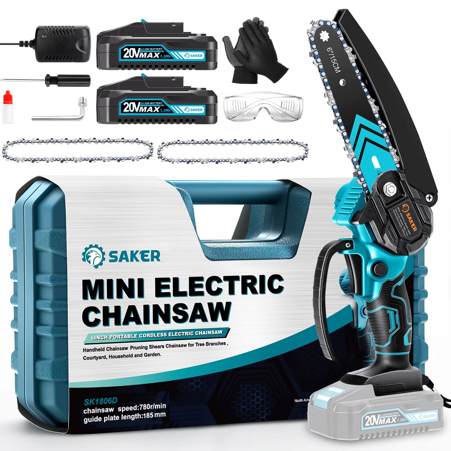 Saker Mini Chainsaw,6 Inch Portable Electric Chainsaw Cordless, Small Handheld Chain saw for Tree Branches,Courtyard, Household and Garden,Christmas Gifts for Men Dad Husband Women