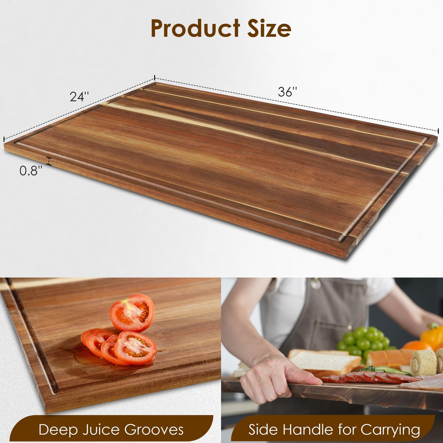 Sentsu Acacia Wood Cutting Board 36 x 24, Extra Large Wood Cutting Board for Kitchen, Butcher Block Cutting Board with Juice Groove and Handles, Stove Top Cover and Large Charcuterie Board