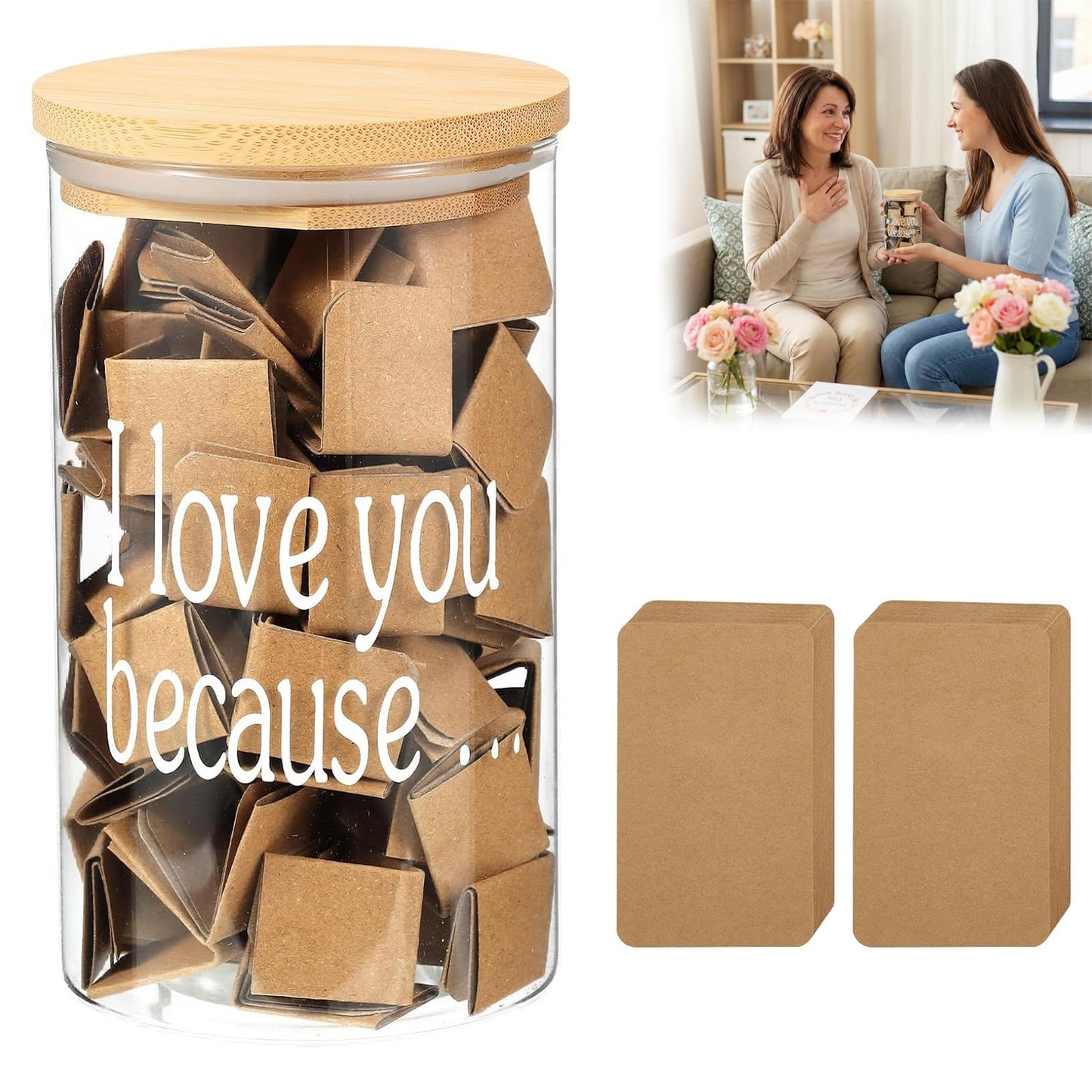 IEEGODA I Love You Jar with 100 Blank Love Notes, What I Love About You Memory Jar Gift, Mother’s Day Anniversary Birthday Present for Mom Boyfriend Girlfriend Family Friends (#1)