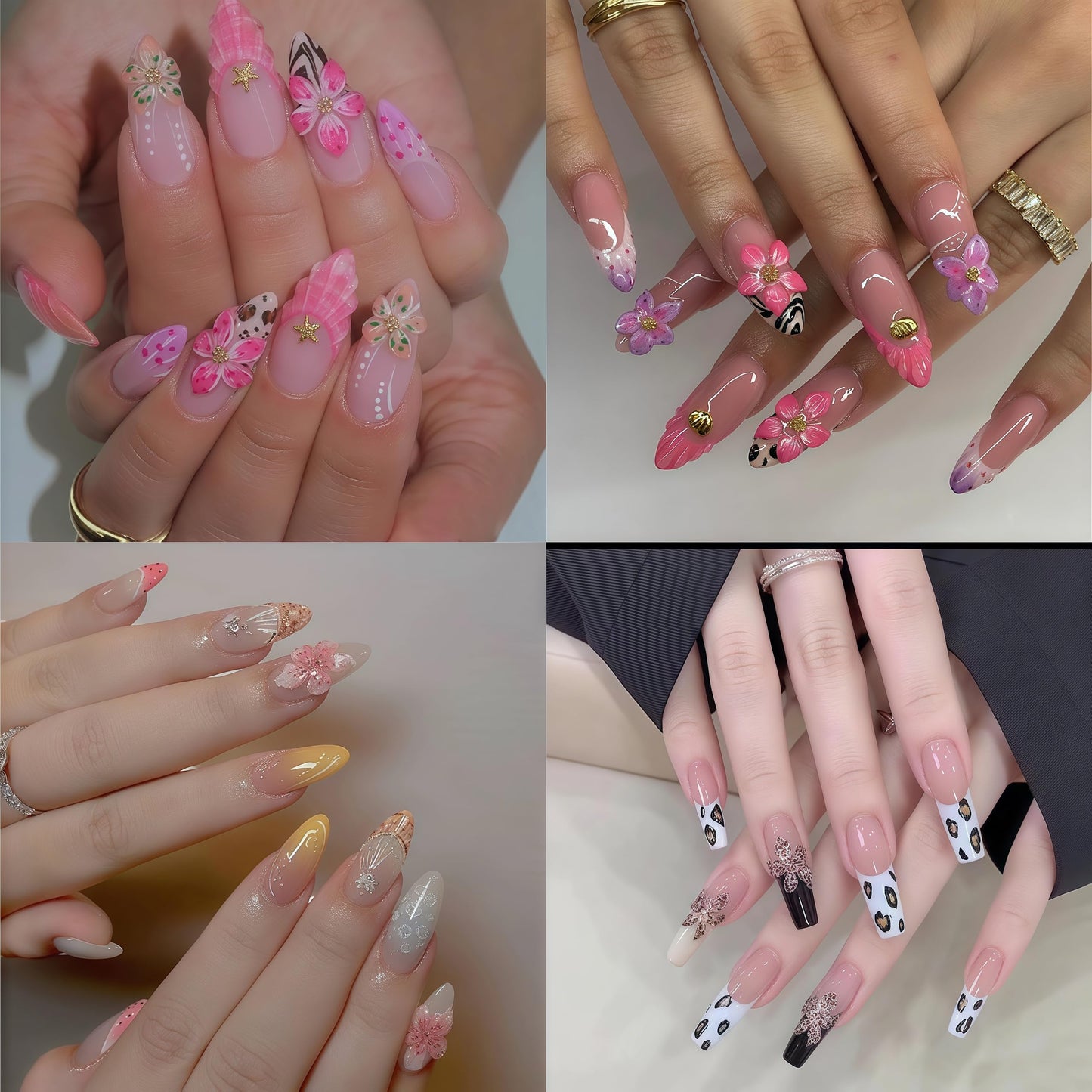 100PCS Hibiscus Flower Nail Art Charms 3D Hawaii Flowers Rhinestones Mixed Colorful Floral Diamonds Spring Summer Nail Jewelry Tiny Flowers Nail Design for Women Manicure Supplies