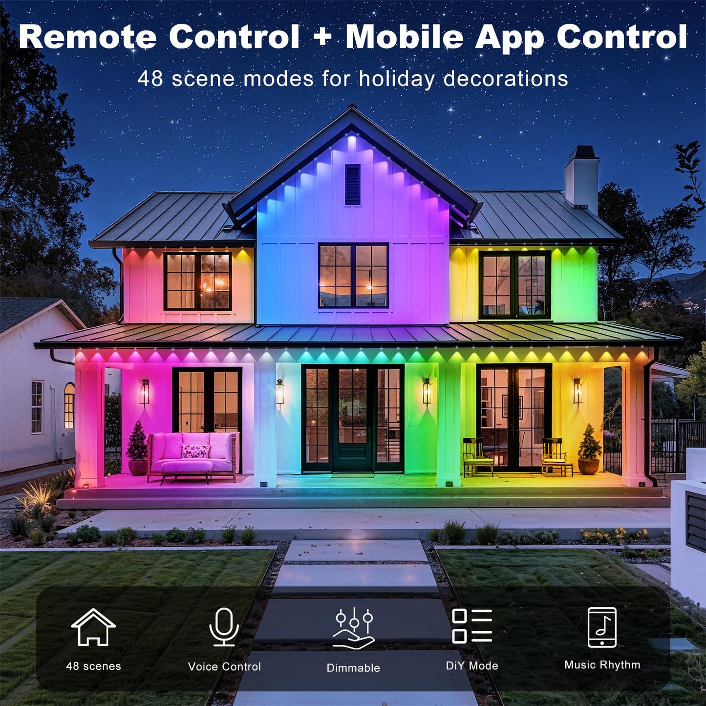RCUICA 500FT Permanent Outdoor Lights Waterproof with Smart App Control Remote,DIY Scene Modes,Music Sync hronization,Eaves Lights for Garden Decor,Deck,Christmas