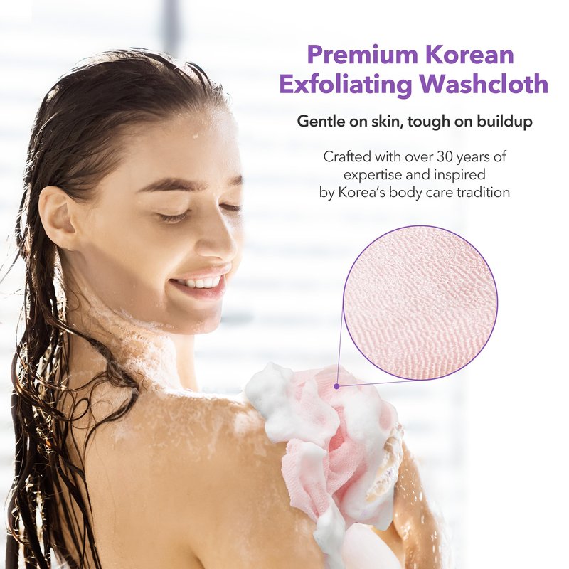 Korean Exfoliating Washcloths [4 Pack] – Daily Body Scrubber Towels for Shower, Back & Full-Body Use – Loofah Alternative, Quick-Drying Bath Cloths, Made in Korea