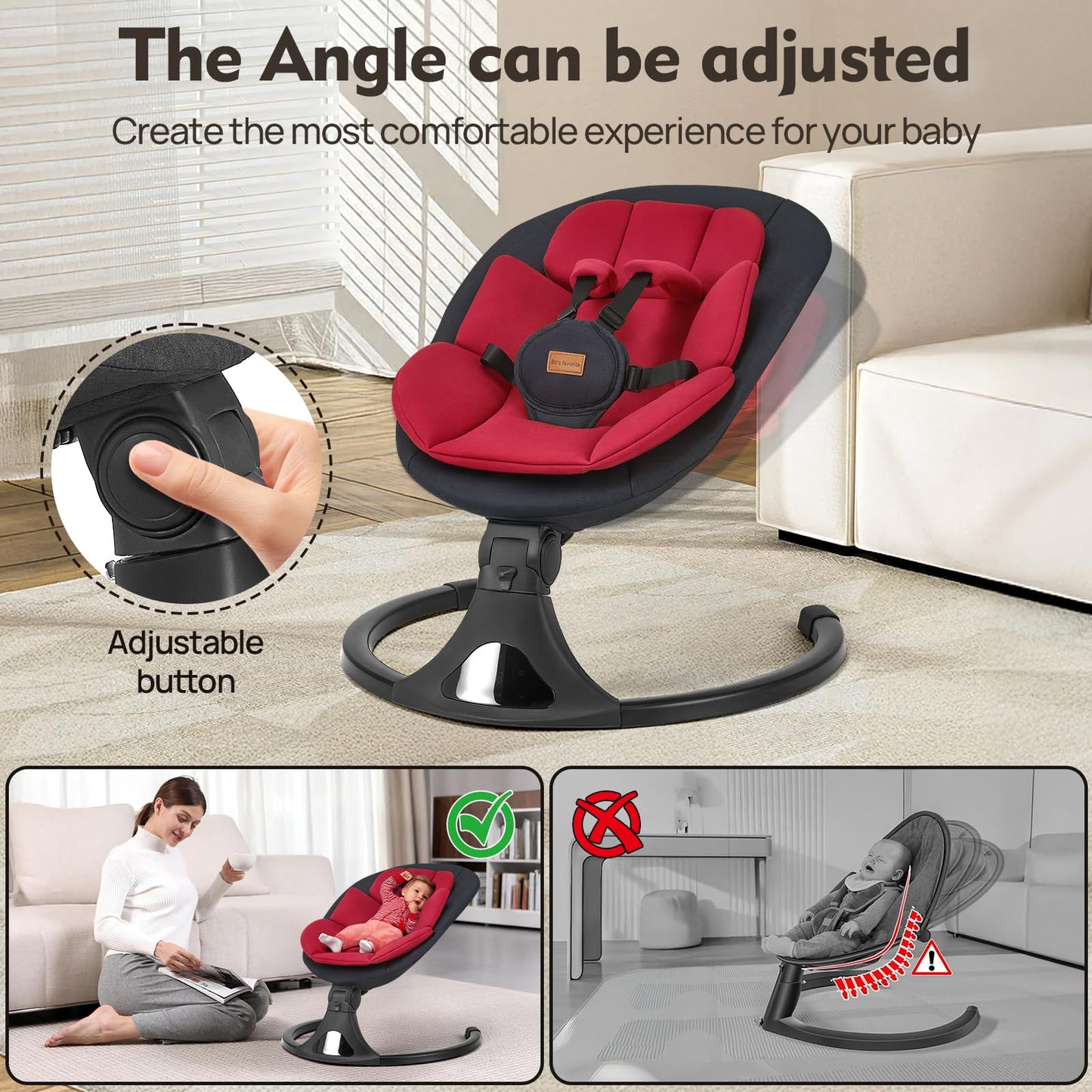 Baby Swings for Infants, Portable Baby Swing for Newborns with Bluetooth, Electric Infant Swing with 5 Speed Motions, 12 Soothing Melodies & Remote Control (Max 20 lbs, Red)