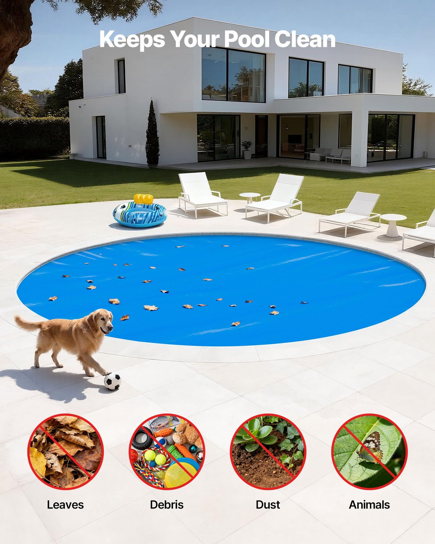 VEVOR Solar Pool Cover, 18 ft Round Pool Bubble Cover, 16 Mil Pools Solar Blanket with Bubble & PE Material, Daytime Heat Absorption, Nighttime Heat Retention, Heat Retaining Solars Covers, Blue