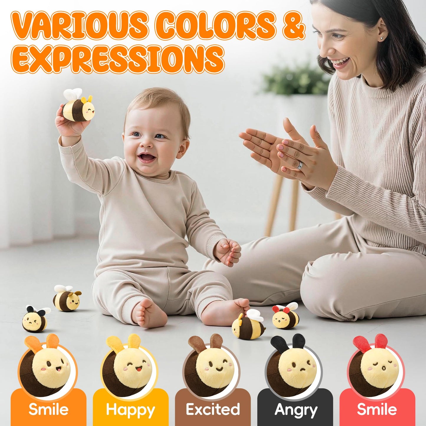 Baby Toys 6-12 Months - Beehive Infant Toy with 5 Sensory Bees Stuffed Animals, Crinkle, Rattle, Mirror & Music, Montessori Toys for 6 7 8 9 10 11 12 Month Old Baby Boys Girls Birthday Christmas Gift