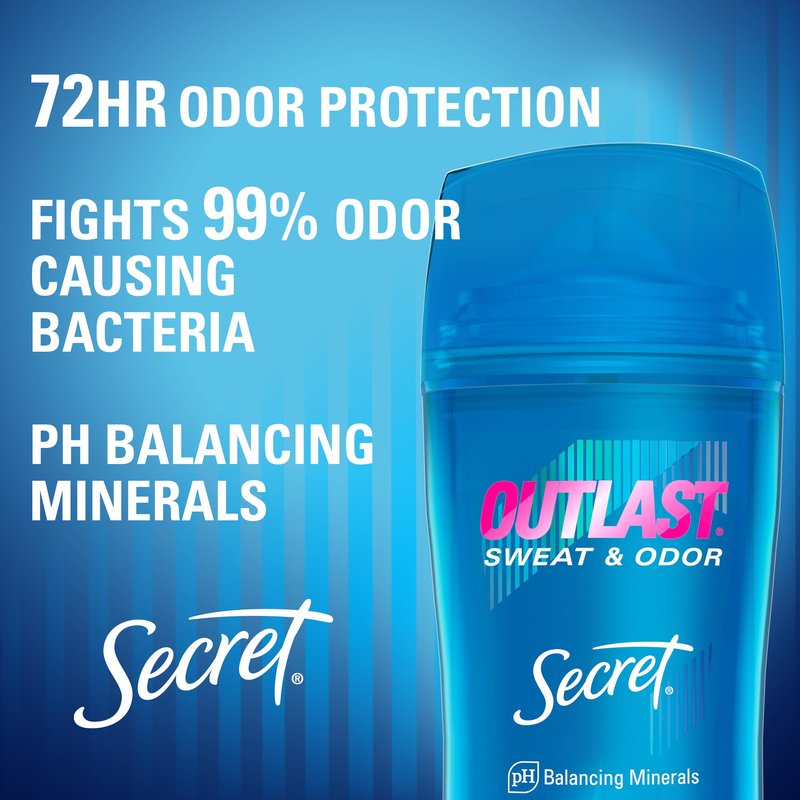 Secret Outlast Antiperspirant Deodorant for Women, 72hr Sweat & Odor Protection, PH Balancing Minerals, Clear Gel, Protecting Powder Scent, 2.6 oz (Pack of 2)