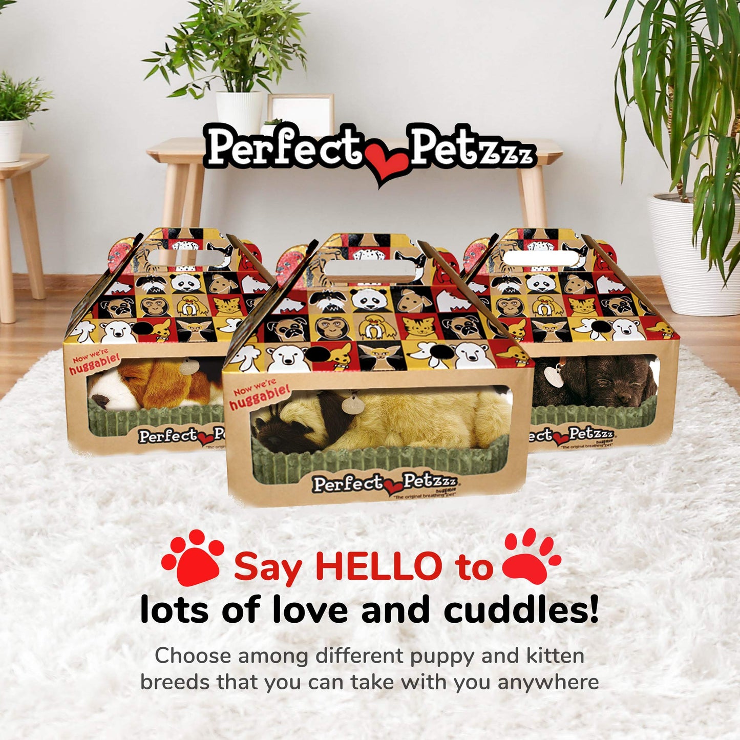 Perfect Petzzz Original Petzzz Huggable Pug Puppy, Realistic, Lifelike Stuffed Interactive Pet Toy, Companion Pet Dog with 100% Handcrafted Synthetic Fur