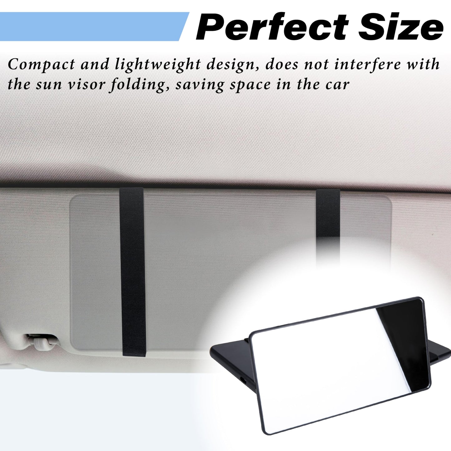 2 PCS Car Sun Visor Mirror, Cosmetic Makeup Mirrors with Straps, HD Car Interior Cosmetic Mirror, Universal Sun Visor Mirrors for Trucks, Cars, SUVs (Black)
