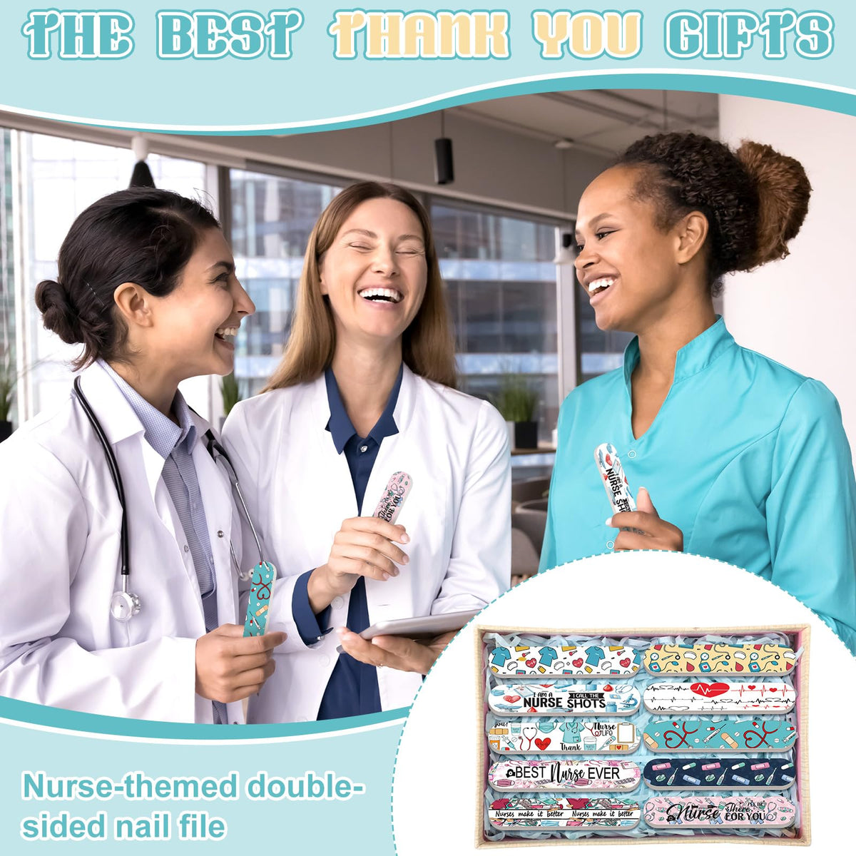 Lanties 50 Pcs Nurse Gifts for Women Bulk Rn Appreciation Nail File Bulk Mini Nursing Emery Board Nail Files Nurse Appreciation Gifts for Nurses' Week Female Dental Medical Assistant