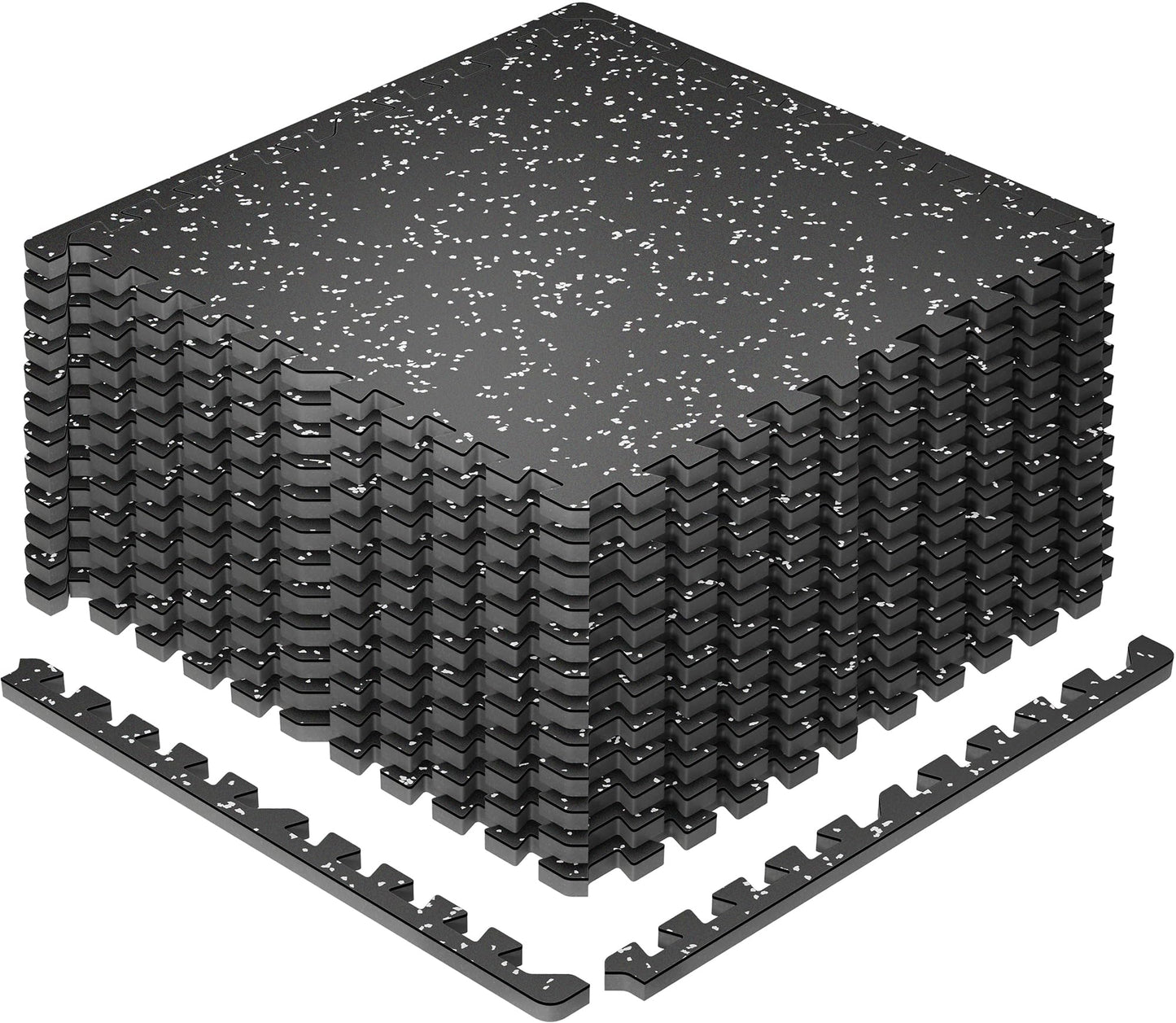 SUPERJARE 0.79'' Extra-Thick Exercise Equipment Mats, 12 Pcs 48 Sq Ft Rubber Top Floor Tiles with High Density EVA Foam, Interlocking Gym Flooring for Home Gym, Workout Mat, Black/Grey