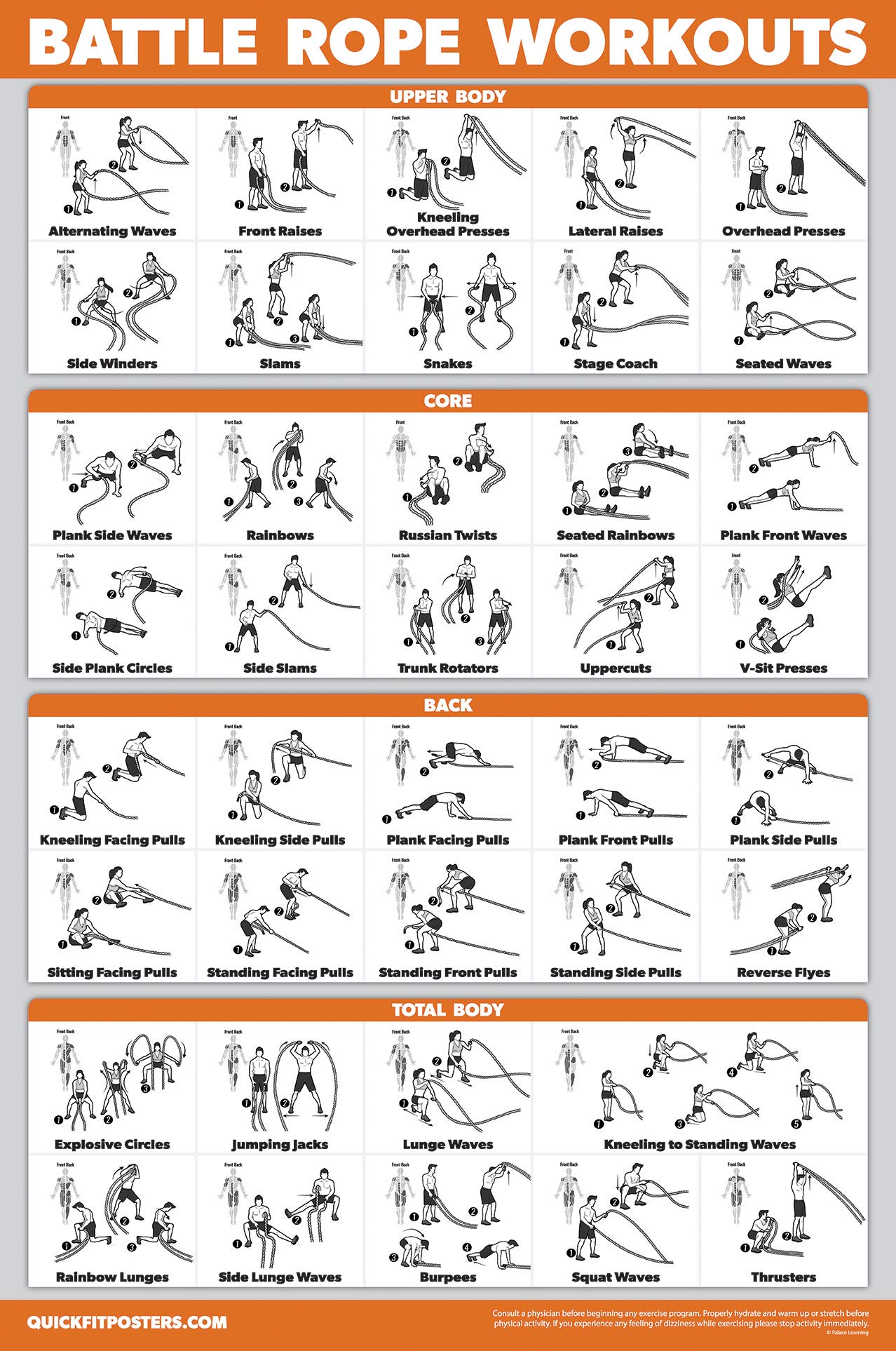 16 Pack - Exercise Poster Set, Dumbbell, Suspension, Kettlebell, Resistance Bands, Medicine Ball, Battle Rope, Stretching, Bodyweight, Barbell, Yoga, Exercise Ball, Muscular (LAMINATED, 18" x 24"")"