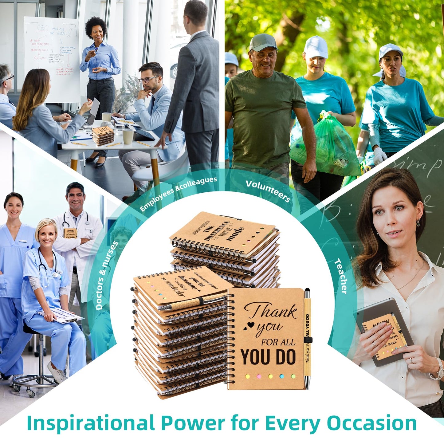 240 Pcs/120 Sets Employee Appreciation Gifts Bulk - Inspirational Spiral Notebooks with Motivational Pens, Thank You Gifts, Valentines Gift for Staff, Coworkers,Teacher, Team, Nurse, Office & School