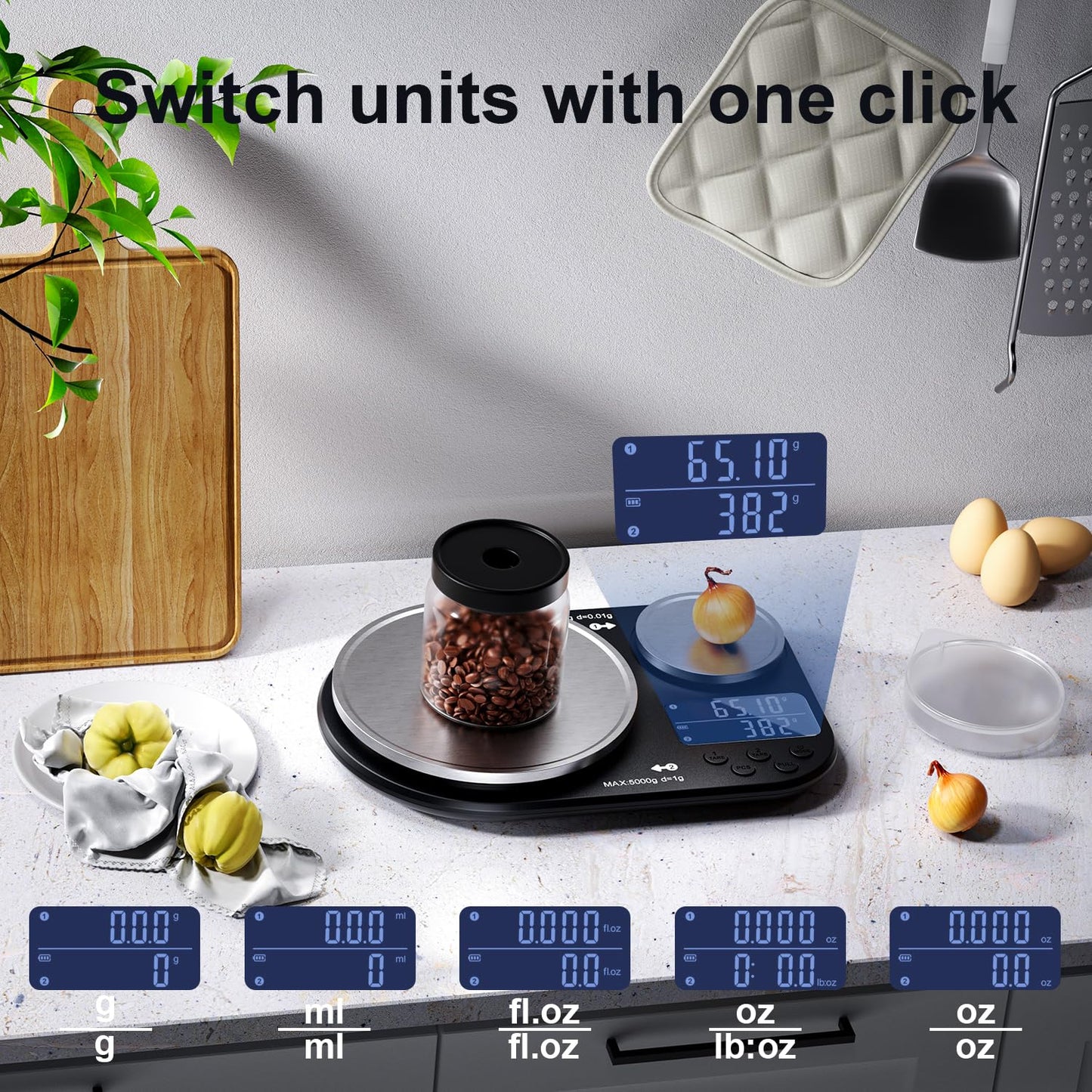 ACCT Dual Platform Kitchen Scale, Digital Food Scale Weighs Up to 5kg & 300g,Digital Scale with Stainless Steel Weighing pan, Ideal for Cooking, Baking and Food
