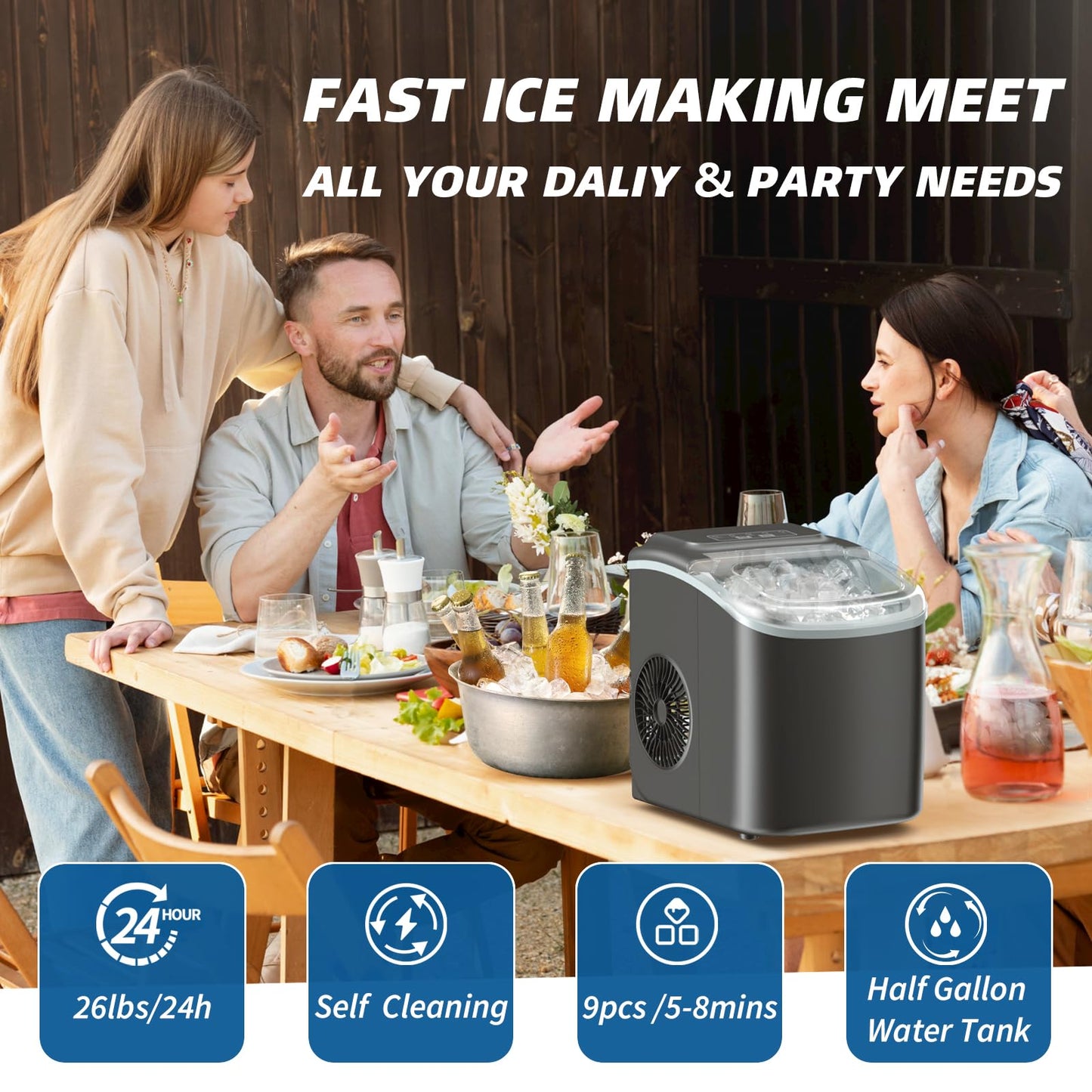 DollarDash 33 LBS Per Day Portable Countertop Ice Maker, Self-Cleaning Soft Chewable Pellet Ice Machine with Scoop, Ideal for Home/Kitchen/Bar/Camping