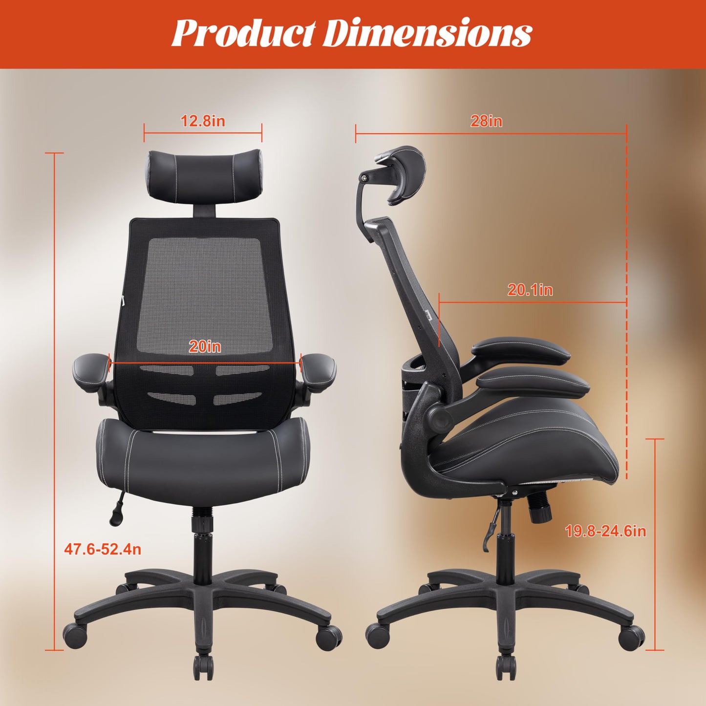 BOLISS Microleather 400lbs Office Chair High-Back Ergonomic Desk Chair with Extra-Thick High-Density Foam Seat, Adjustable Headrest, 90° Flip-Up Arms, and Rocking Tilt for Home & Office
