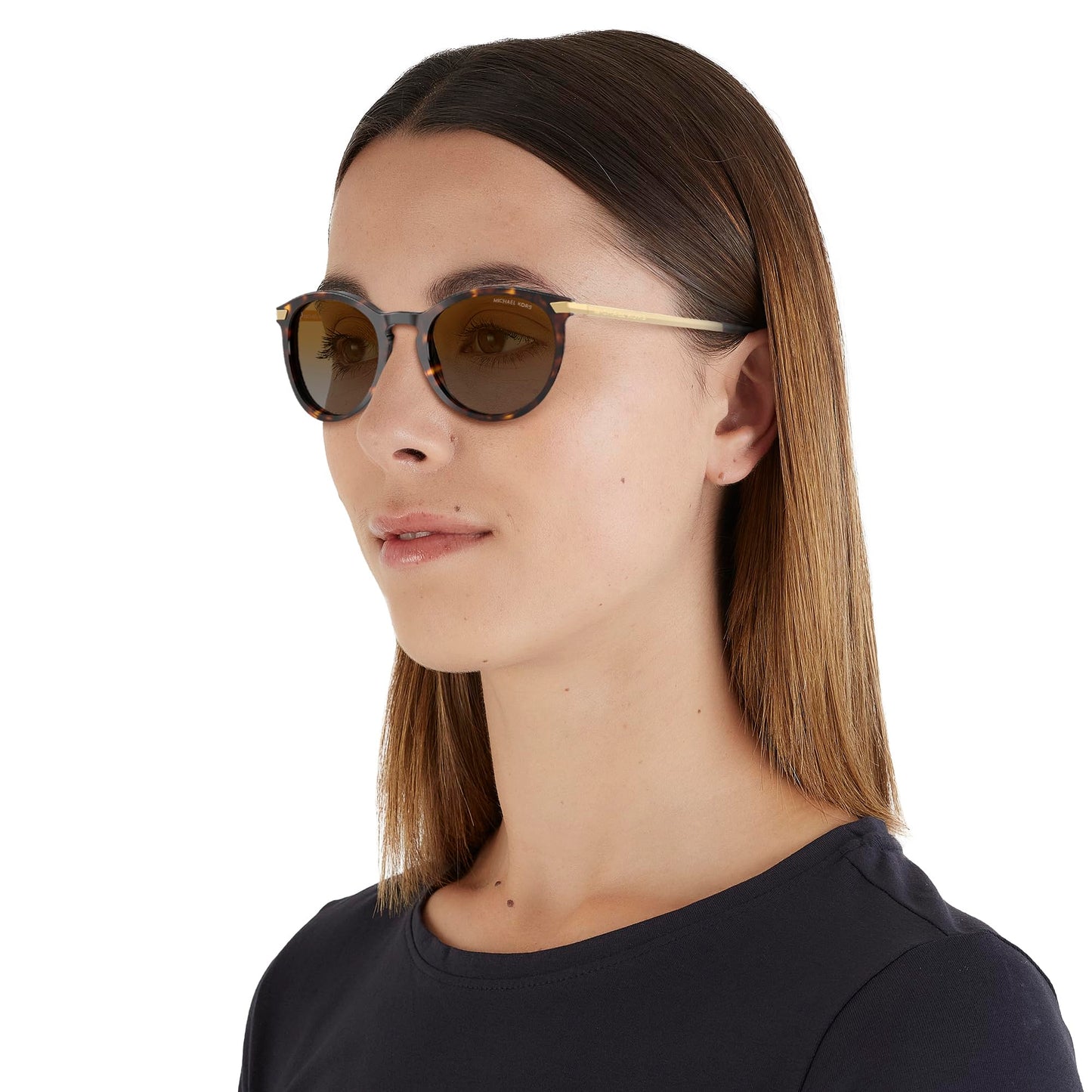 Michael Kors MK2023 Adrianna III Round Sunglasses, Dark Tortoise/Brown Gradient Polarized, 53 mm