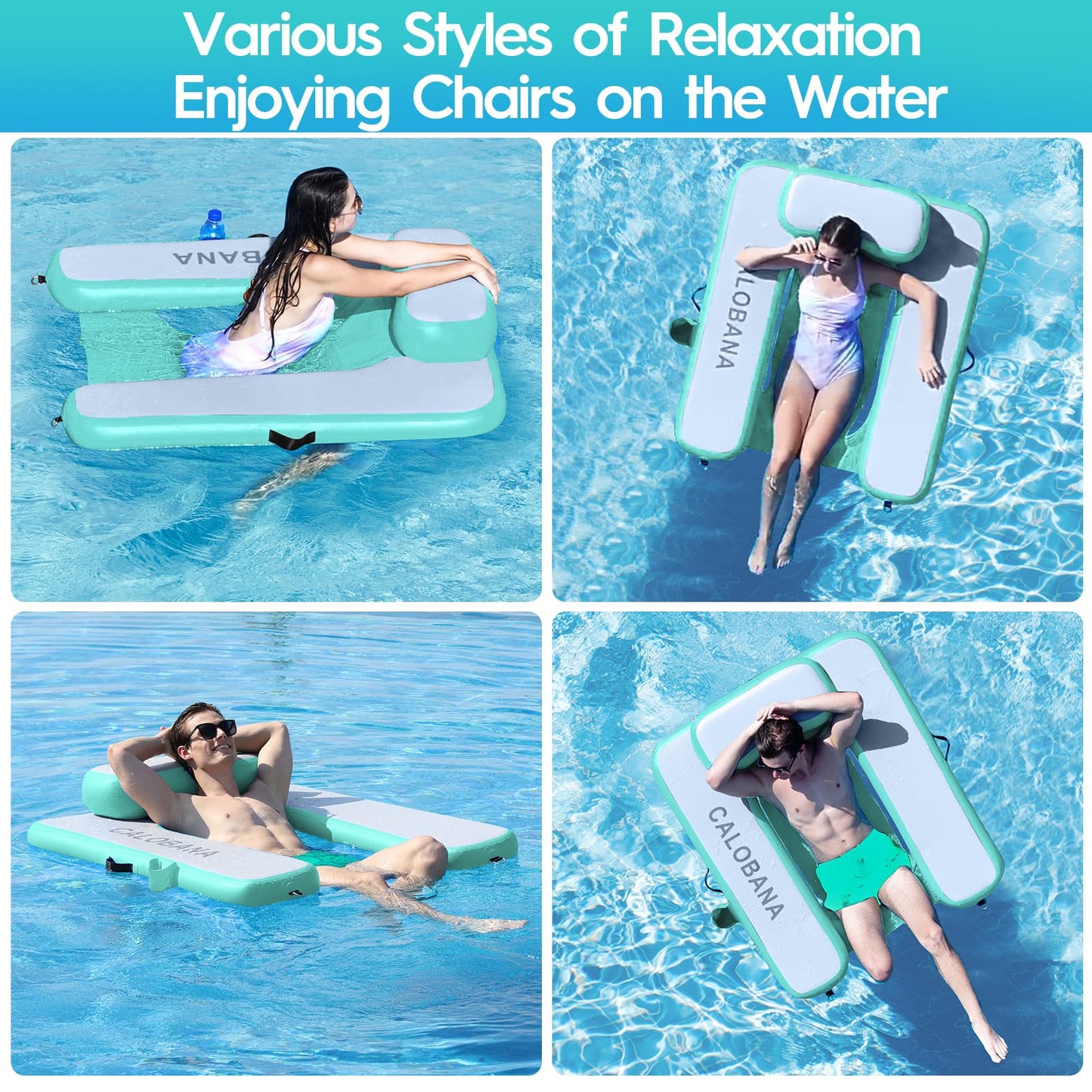 CALOBANA Inflatable Pool Floats, Floating Chair Pool Lounger Float for Adult Floaties Rafts Chair for Pool Lake River Beach Party, Grey & Mint Green