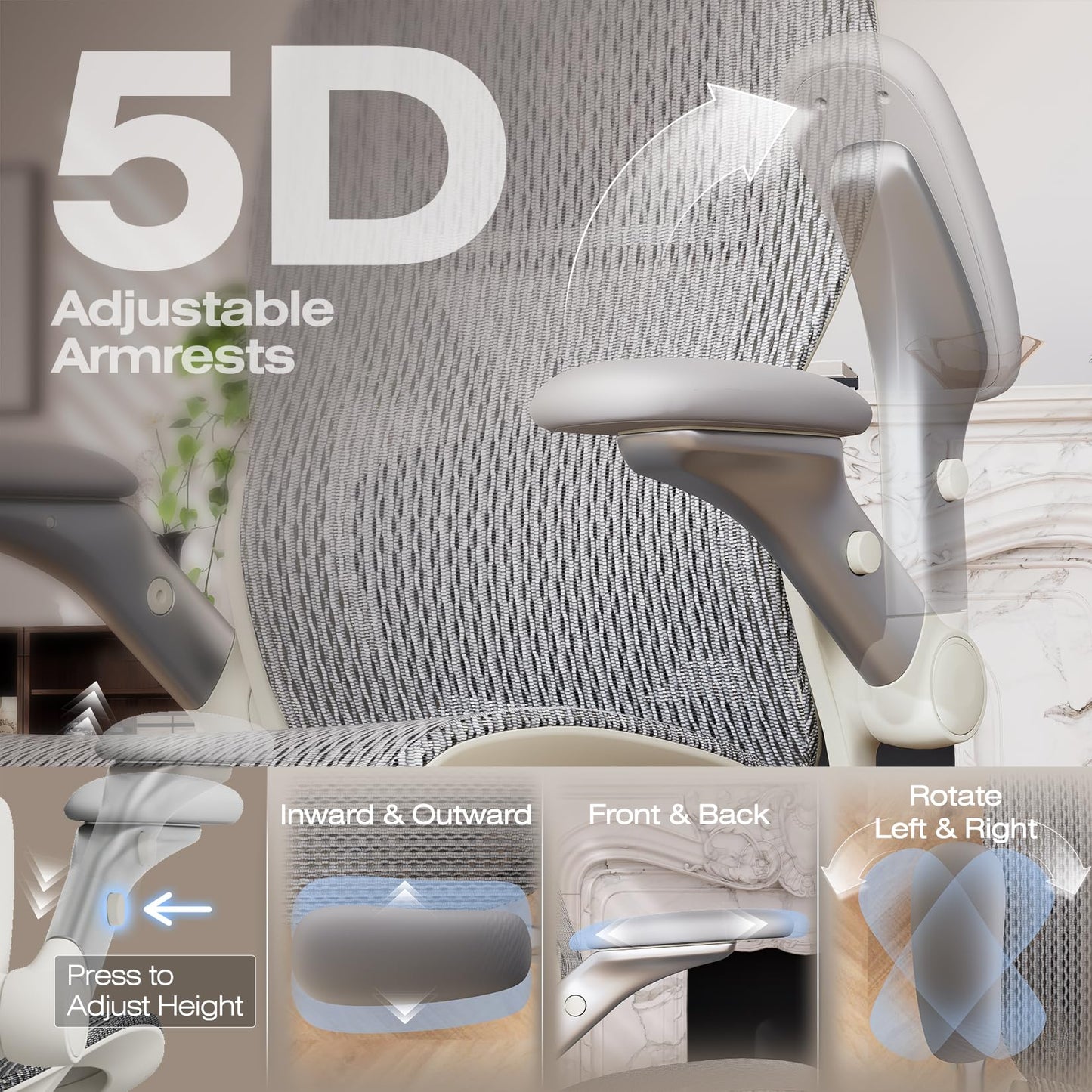 ELABEST X100 Ergonomic Office Chair with Footrest, Big and Tall Home Desk Chair with 5D Flip-Up Arms, Adjustable 3D Lumbar Support,High Back Rolling Computer Chair, Swivel Mesh Chairs (Frosted Dawn)