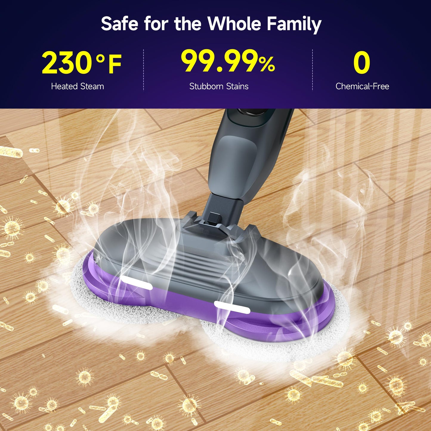 BOJUK Scrubbing Steam Mop, Steam Mops for Floor Cleaning with Rotating Pads, 4 Cleaning Modes & LED Headlights, Swivel Steering,Safe for all Sealed Hard Floors F2