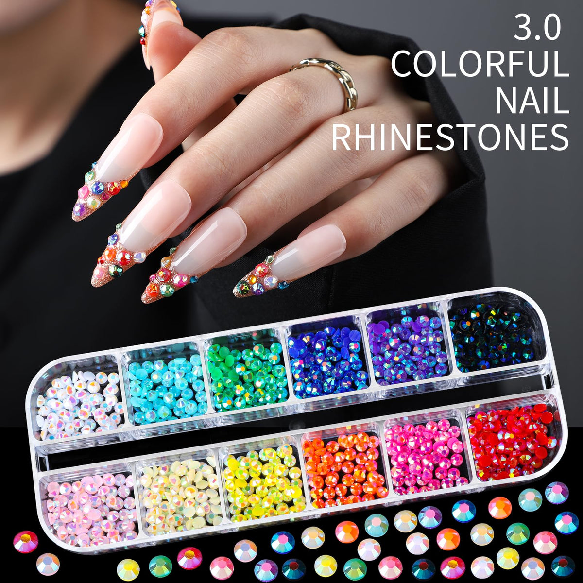Teenitor Nail Charms Nail Gems with 15 Sheets Gold Nail Stickers, 6 Boxes of Rhinestones for Nails Art Tools, 3D Nail Decals Pearls for Nails