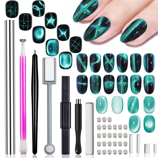 WOKOTO 38Pcs Nail Art Cat Eye Magnet For Nails Gel Polish Magnets Pens For Cat Eye Nail Art Tools Gradient Ombre Design Mini Cube Blocks Cylinder Nail Magnet Magnetic Sticks Tools For Women Nails