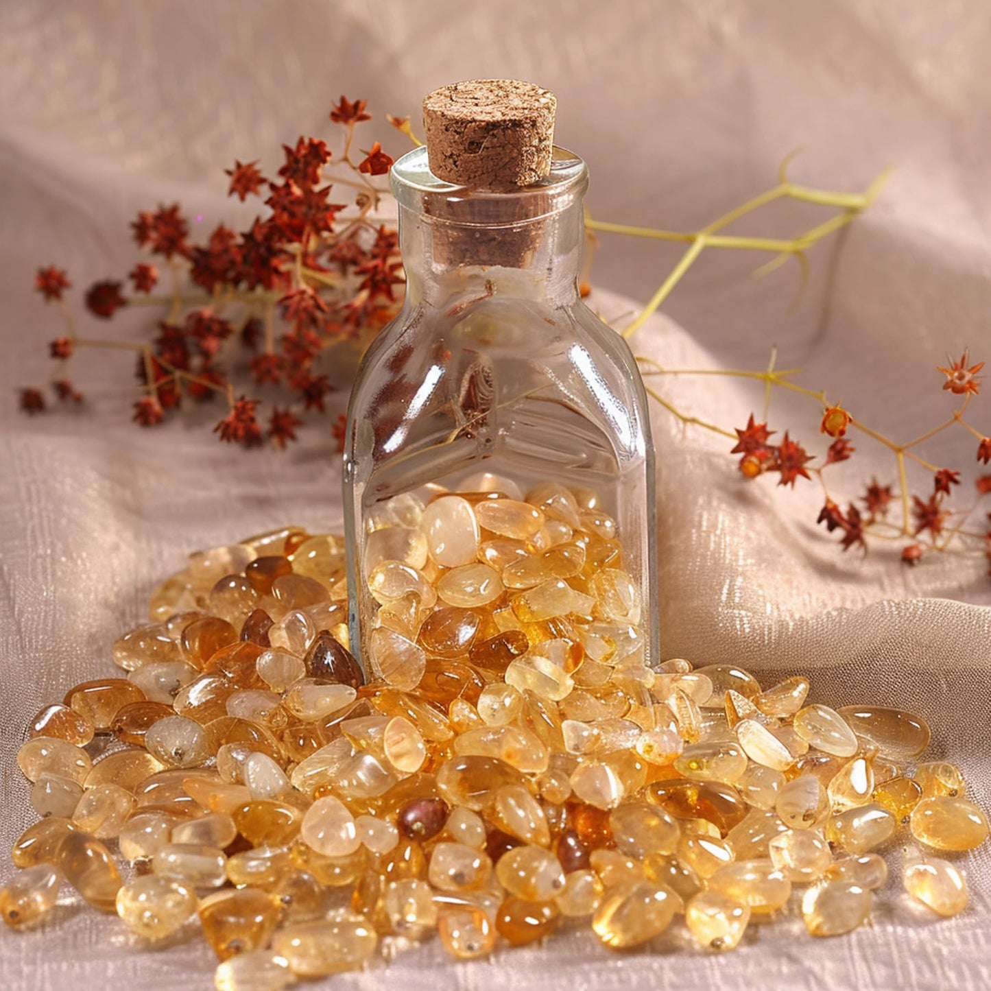 SigMntun Polished Brazilian Citrine Crystal Chips 200 Pcs - 0.3" 10 oz Tumbled Stone Chips Crushed Sea Glass Stones Healing Reiki Crystal Making Home Decoration