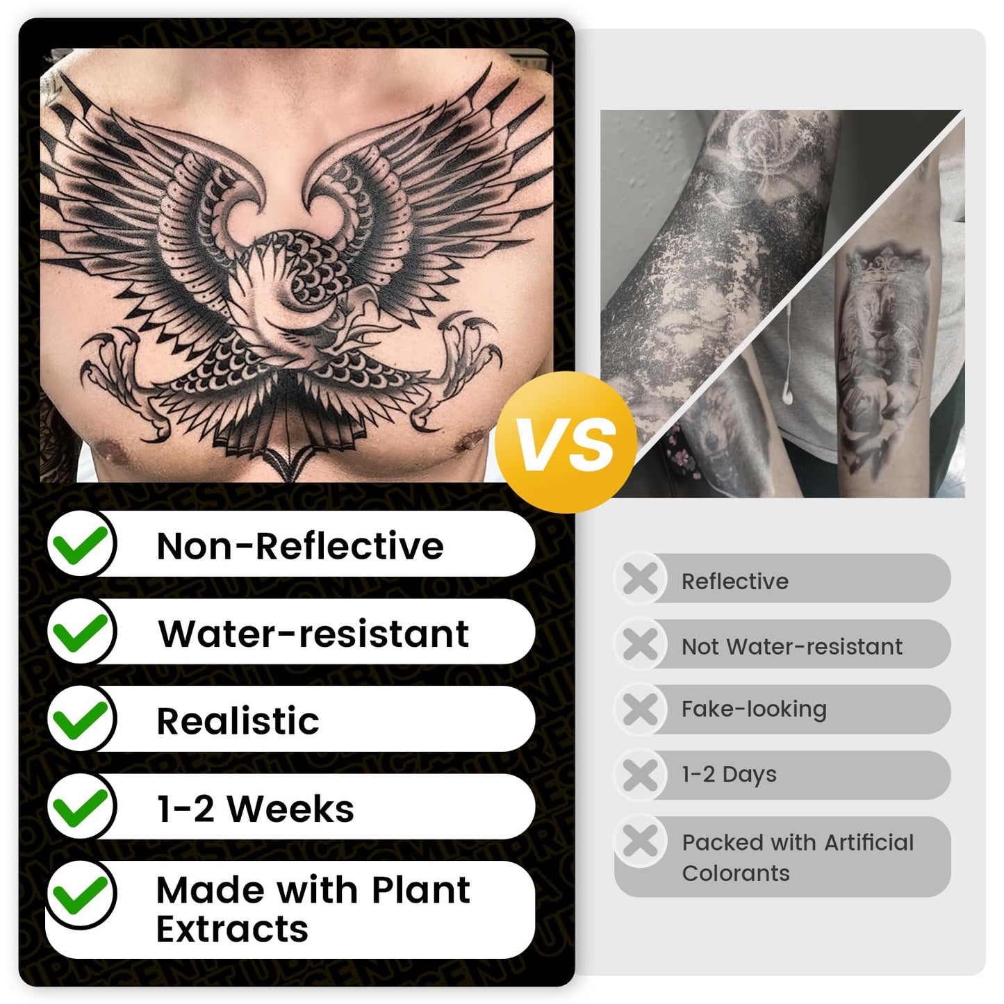 UBICA Semi Permanent Tattoos, 2 Sheets Realistic Large Temporary Tattoos for Men, Fake Tattoo for Arm Hand Fingers, Waterproof No Reflective, Lasts 2 Weeks (Lion Arrow Art & Eagle Sword Designs)