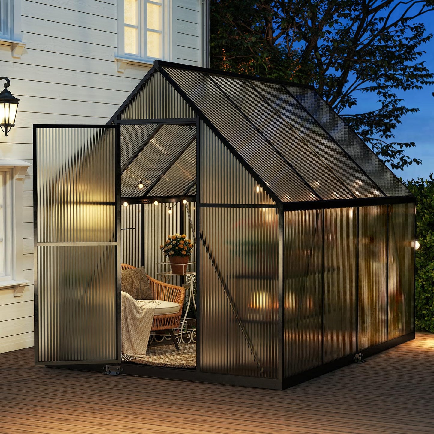 Jocoevol 6x8FT Greenhouse for Outdoors, Galvanized Steel Frame Winter Green House w/Adjustable Roof Vent, Lockable Door Handle &DrainageSystem, Walk-in Greenhouses for Outside Garden Backyard