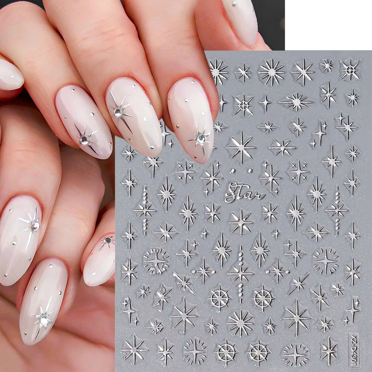 12 Sheets Bronzing Silver Nail Art Stickers, 3D Self-Adhesive Sun Moon Stars Designs Nail Sticker Acrylic Manicure Decals Decorations Accessory for Women Girls