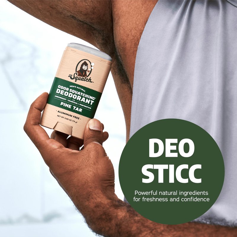 Dr. Squatch Natural Men’s Deodorant – Aluminum Free Natural Deodorant Men with Charcoal & Postbiotics for 72-Hour Odor Protection – Pine Tar + Birchwood Breeze, 2.65oz Stick (2-Pack)