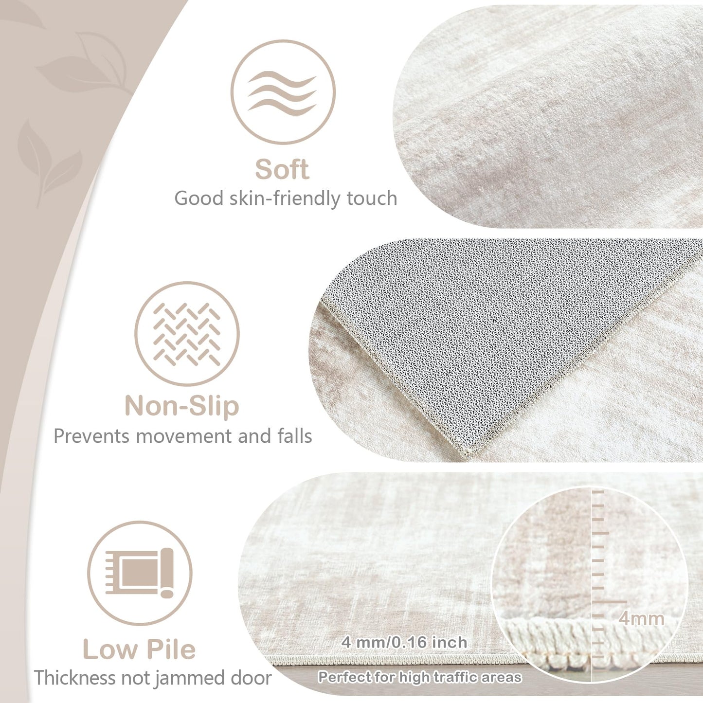 Area Rugs 8x10 Living Room: Washable Rug Modern Abstract Large Rugs Soft Non Slip Neutral Rug Stain Resistant Indoor Carpet for Bedroom Kitchen Dining Room Table Nursery Home Office Rugs(Beige,8'x10')