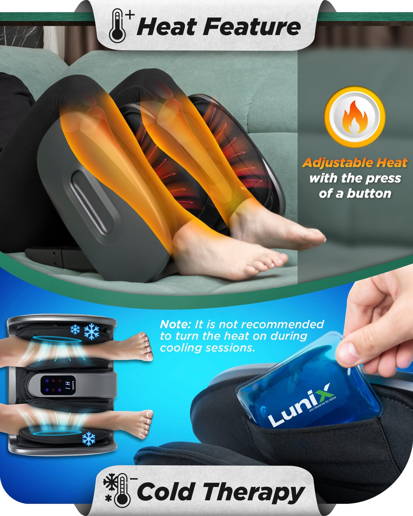 Lunix LX20 FSA Foot Massager for Pain Relief and Circulation, Foot and Calf Shiatsu Massager for Plantar Fasciitis and Neuropathy with Heat, Ankle Therapy Device