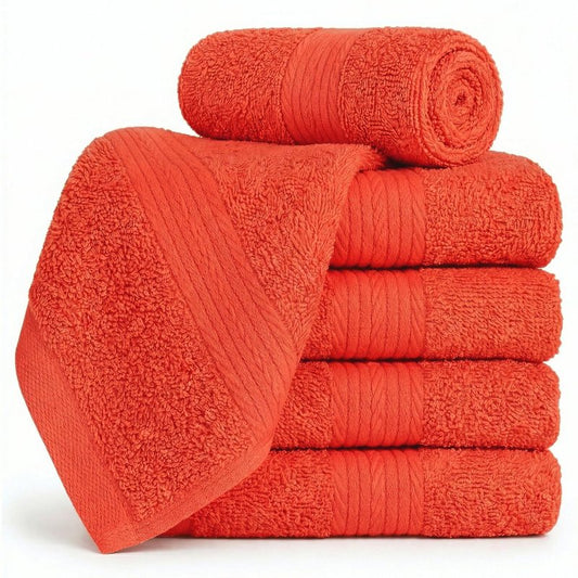 Ample Decor 100% Cotton Washcloths 12x12 Inches, 600 GSM, Soft & Absorbent, Durable, Set of 5, Orange