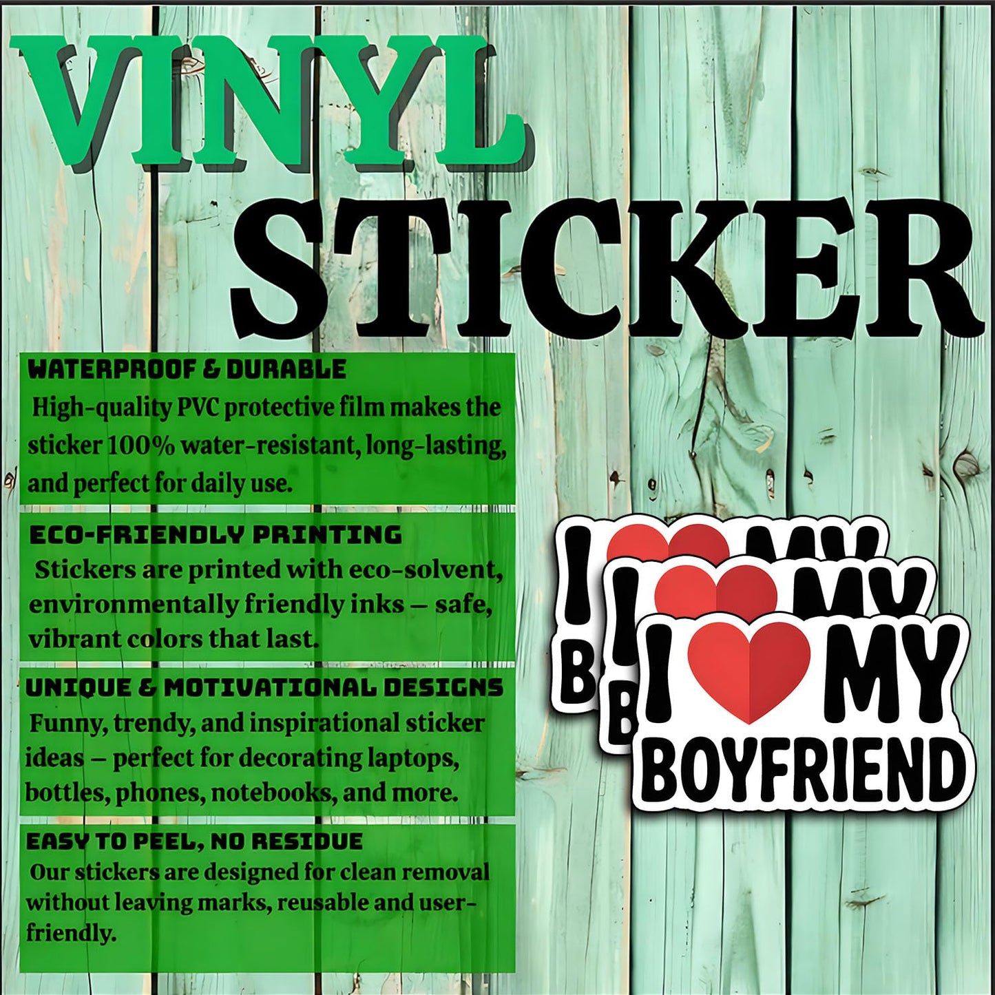 (3Pcs) I Love My Boyfriend Sticker Cute Romantic Heart Vinyl Decal for Couples, Waterproof Durable Sticker for Water Bottles, Laptops, Tumblers, Car Windows, Notebooks, Scrapbooks & Gifts 3x1.9