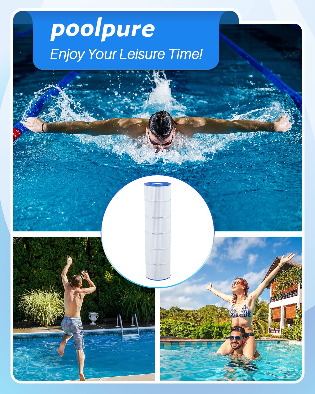 POOLPURE PLFPJANCS250 Pool Fliter Replaces Jandy CS250, PJANCS250, Unicel C-8425, Filbur FC-0824, R0462500, 17-175-3630, 250 Sq.ft Filter Cartridge 1 Pack